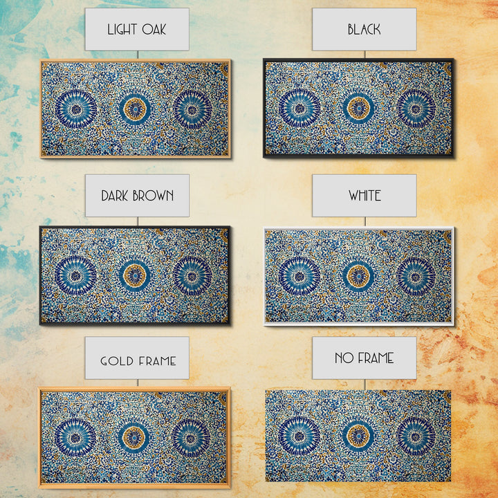 Blue Moroccan Geometric Mosaic Wall Art, Islamic Tile Pattern Canvas Print, Mediterranean Decor, Boho Home Accent Gift Idea