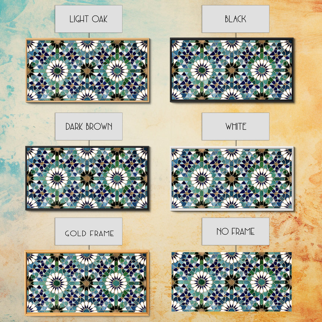 Blue Green Moroccan Tile Pattern Wall Art, Islamic Geometric Mosaic Print, Mediterranean Home Decor, Boho Wall Decor, Kitchen Decor