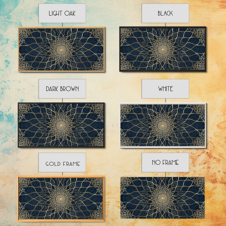 Navy Gold Sacred Geometry Mandala Wall Art, Mystical Spiritual Canvas Wall Art For Meditation Room Decor And Modern Home Decor
