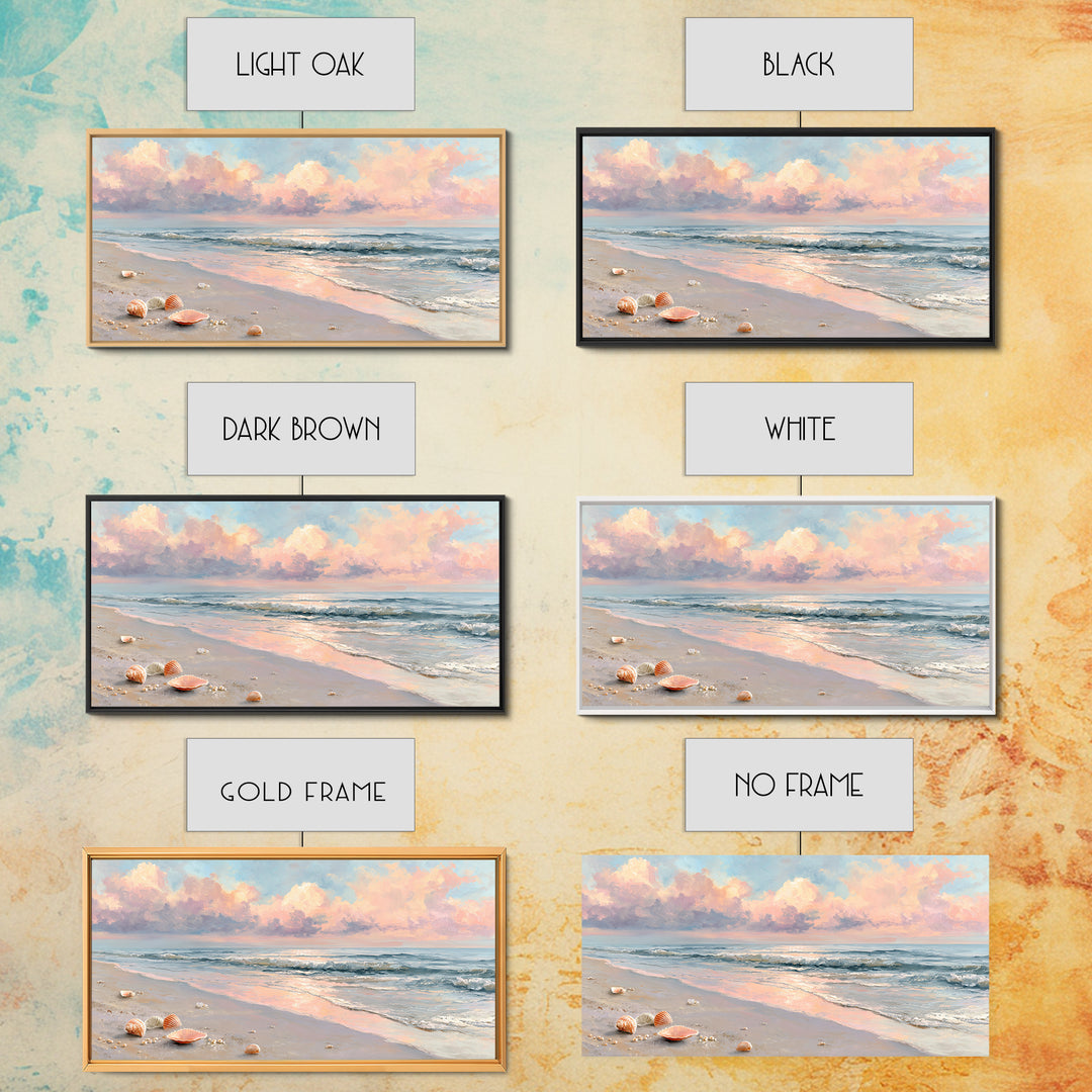 Pastel Ocean Beach Seascape Canvas Print, Coastal Wall Art, Shells And Waves Decor, Beach House Living Room Wall Decor, Gift For Her