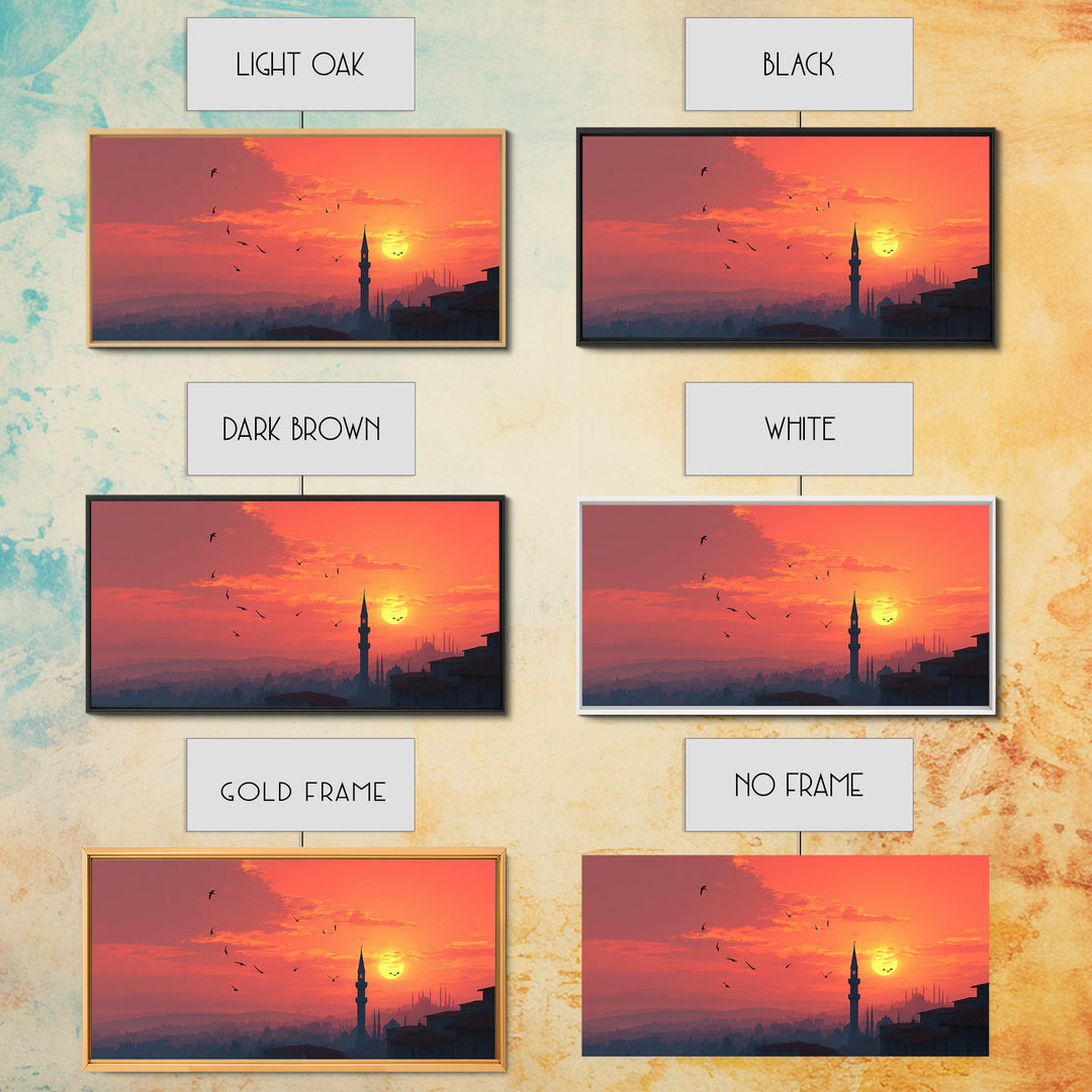 Istanbul Sunset Minaret Skyline Wall Art, Turkish Travel Poster For Living Room Decor, Orange Wall Decor And Housewarming Gift