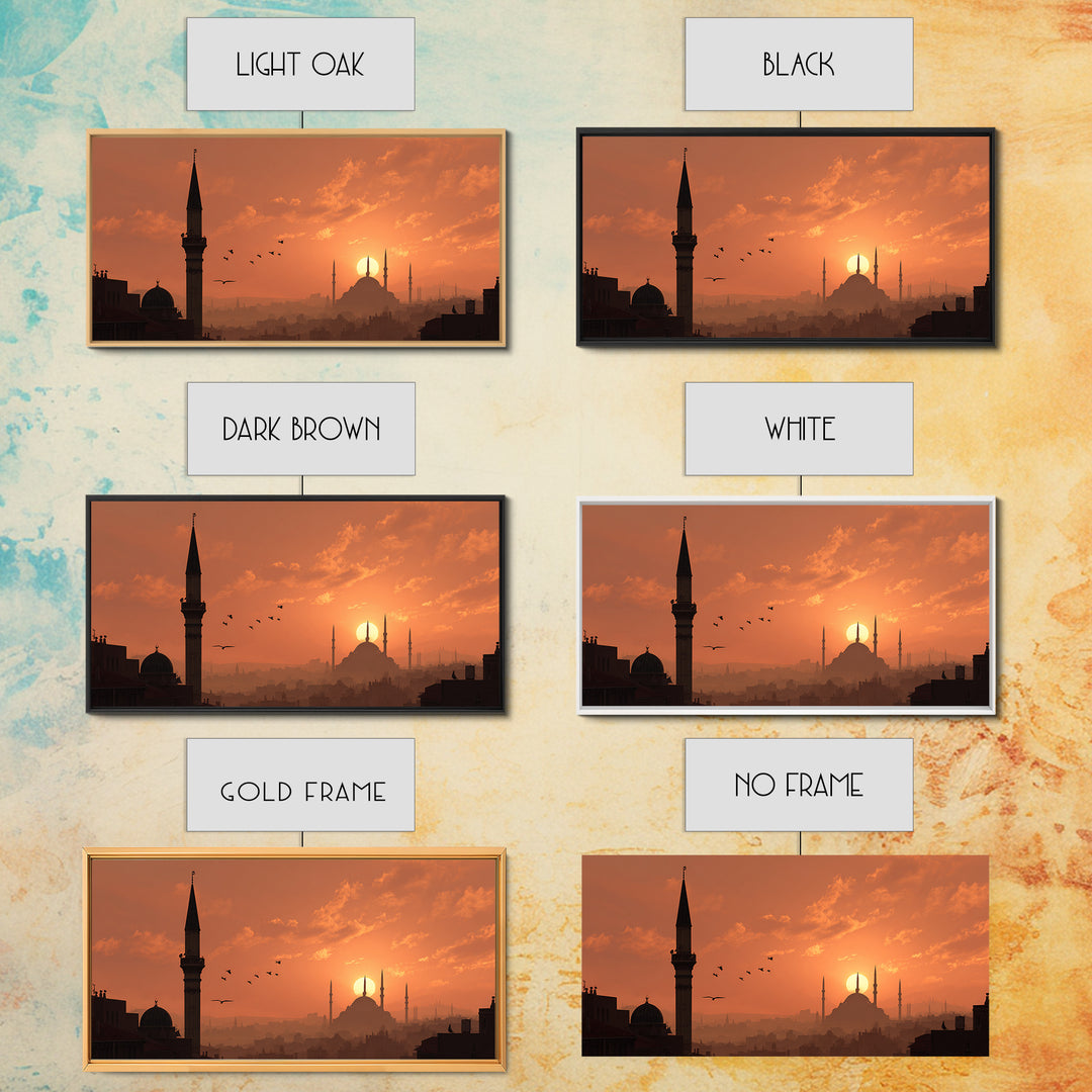 Orange Mosque Skyline At Sunset Wall Art, Islamic Architecture Print, Middle Eastern Decor, Ramadan Eid Gift For Home Decor