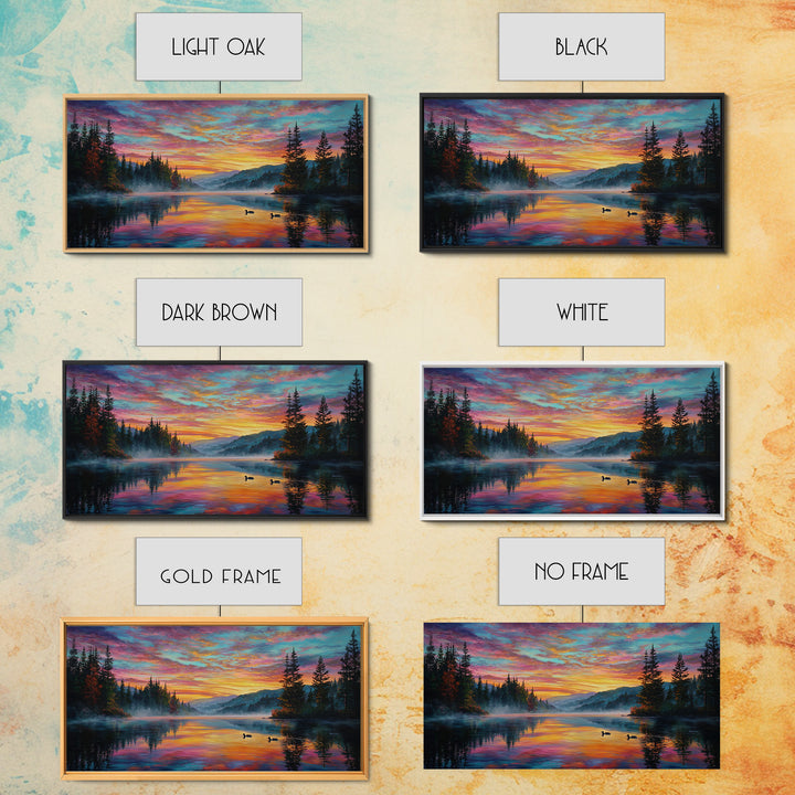 Serene Misty Lake Sunset Landscape Painting Wall Art Canvas Print For Tranquil Living Room Décor