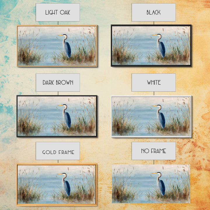 Serene Blue Heron In Marsh Landscape Painting Fine Art Print Framed Canvas Print Coastal Wall Art Quiet Nature Decor