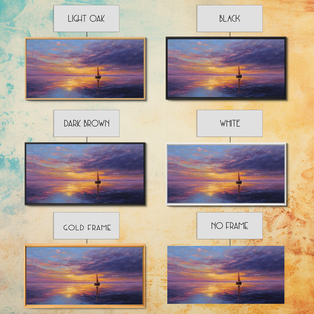 Sailboat Sunset Canvas Print Colorful Seascape Wall Art Modern Coastal Home Decor Nautical Poster