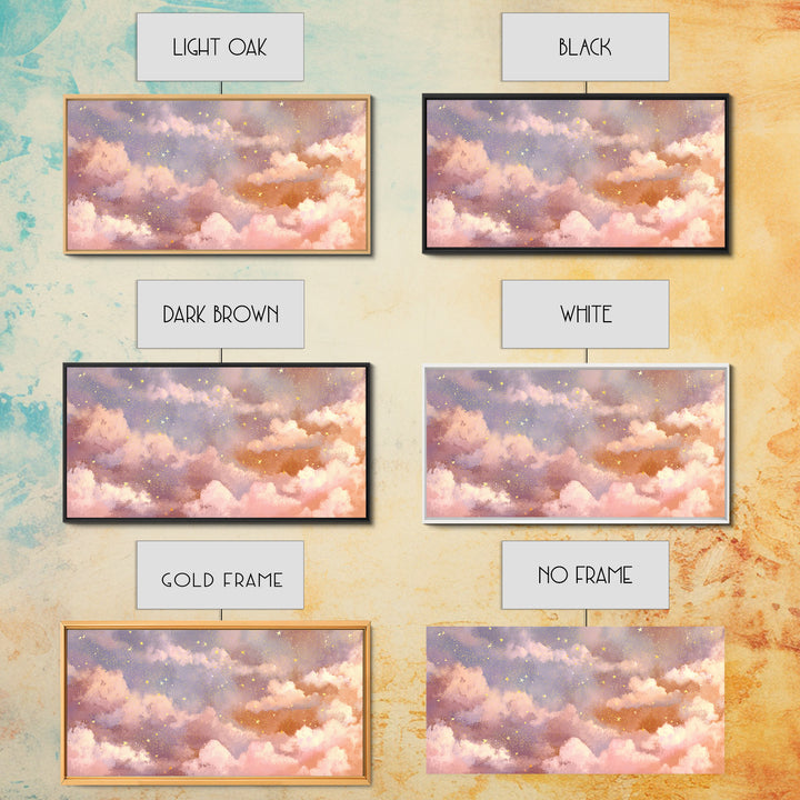 Pastel Celestial Clouds And Gold Stars Canvas Print, Dreamy Nursery Wall Art, Whimsical Decor, Bedroom Wall Decor, Gift For Her