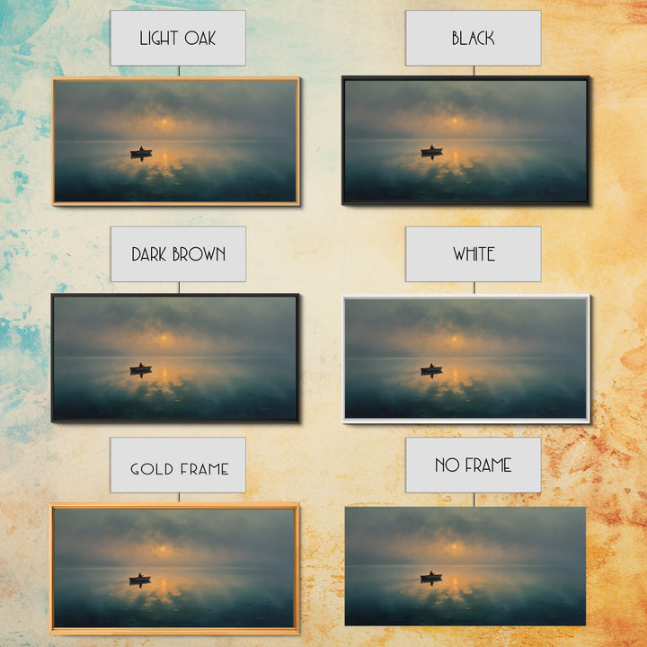 Upbeat Meditation Scene At Sunset With Person Silhouetted Over Ocean Calm Wall Art