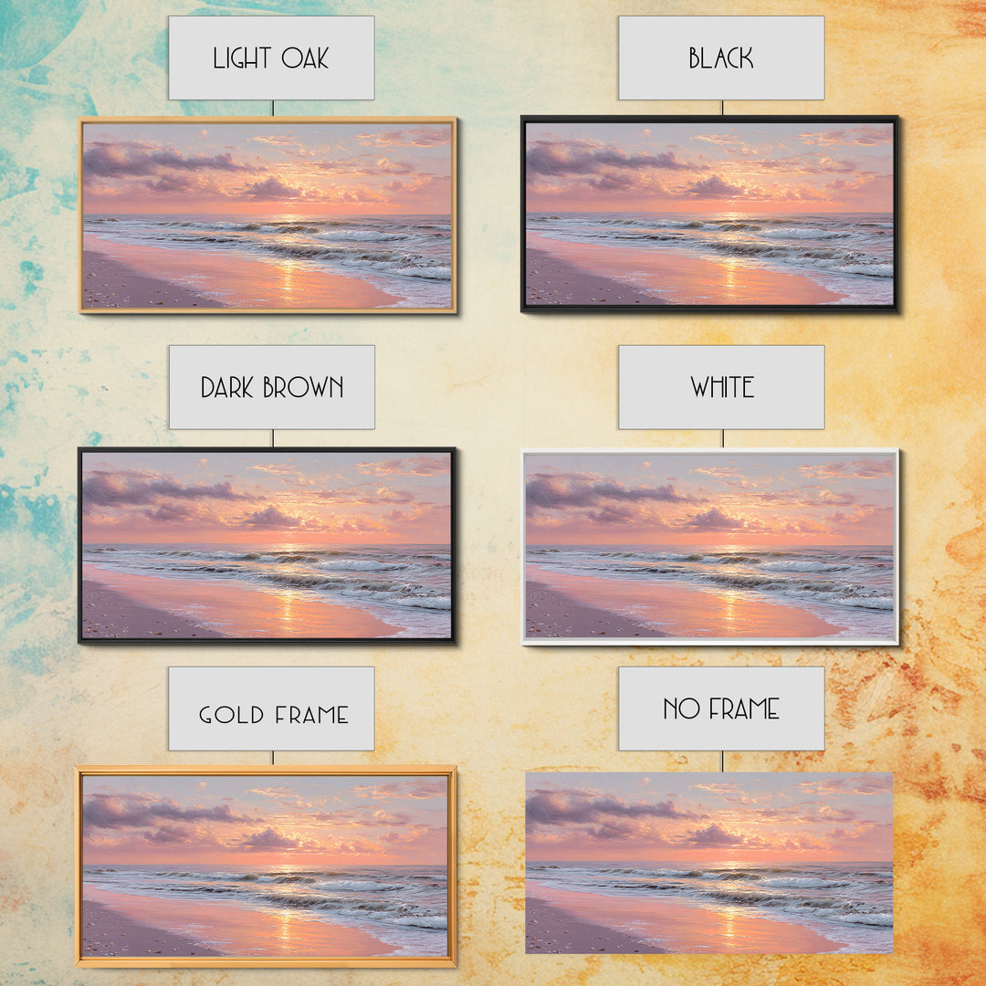 Pink Sunset Ocean Waves Wall Art, Romantic Coastal Decor, Beach House Seascape Canvas, Large Living Room Wall Art, Gift For Her