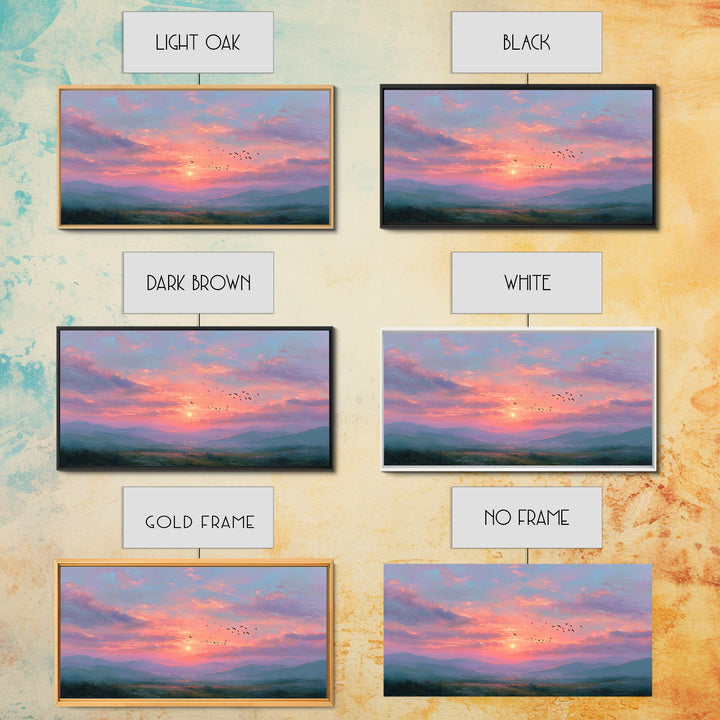 Pink Sunset Mountain Valley Landscape Canvas Print, Misty Nature Wall Art, Large Living Room Decor, Peaceful Housewarming Gift