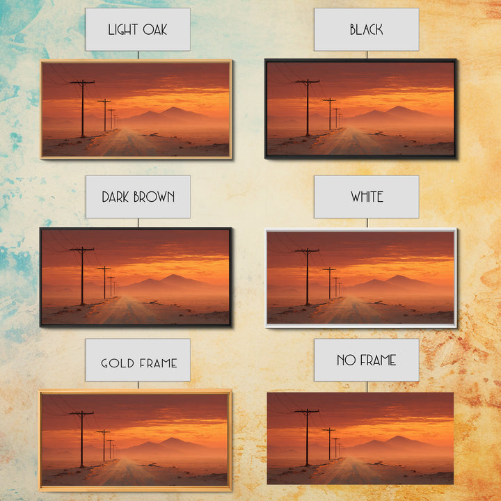 Rustic Desert Road Landscape Painting Wall Art Framed Canvas Print For Farmhouse Kitchen Living Room Decor