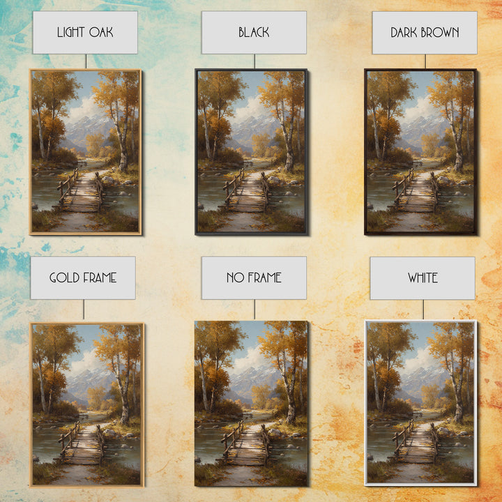 Classic Autumn Mountain Landscape Painting Wall Art Framed Canvas Print Rustic Home Decor