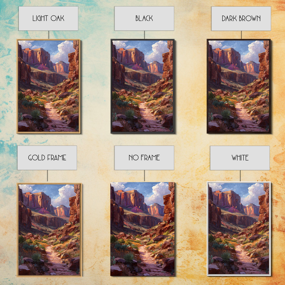 Grand Canyon Landscape Oil Painting Portrait Of Canyon Rocks Blue Sky And Path Trail Large Wall Art For Living Room Decor