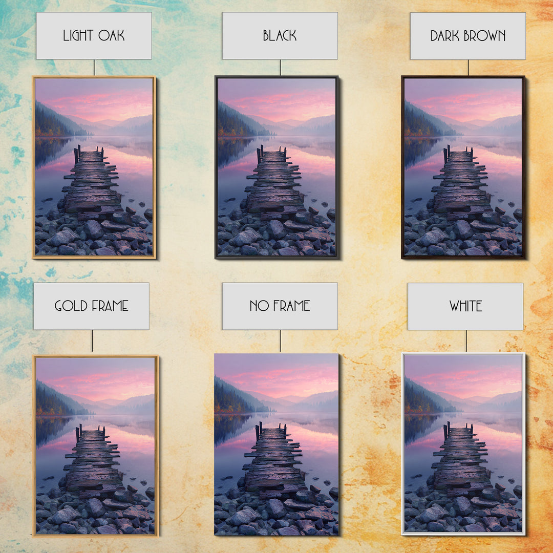 Peaceful Lakeside Dock Sunset Landscape Wall Art Canvas Print Serene Nature Wall Decor