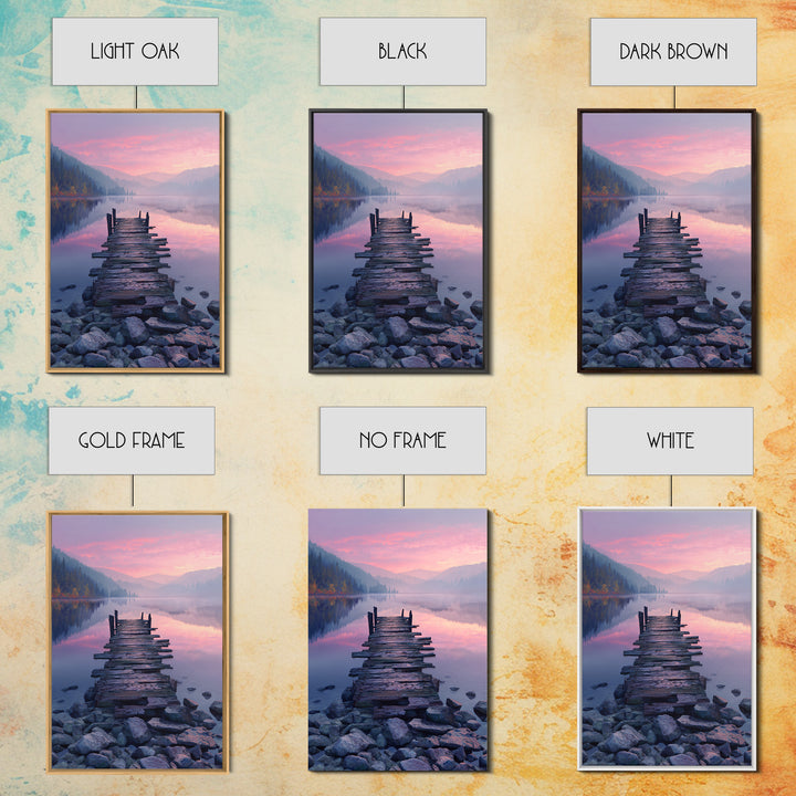 Peaceful Lakeside Dock Sunset Landscape Wall Art Canvas Print Serene Nature Wall Decor