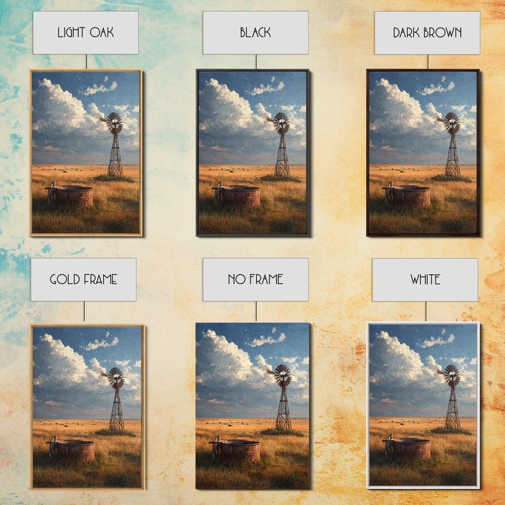 Rustic Windmill Landscape With Golden Fields Under Cloudy Sky - Large Wall Art Canvas Print Rustic Home Decor