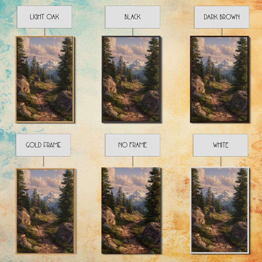 Cozy Sunrise Mountain Trail Landscape Canvas Print Rustic Wall Art With Sunlit Pines And Rocks For Cabin Or Living Room Decor