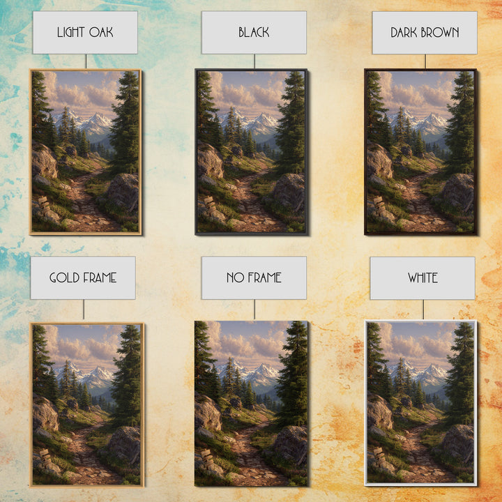 Cozy Sunrise Mountain Trail Landscape Canvas Print Rustic Wall Art With Sunlit Pines And Rocks For Cabin Or Living Room Decor