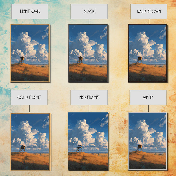 Blue Sky With Clouds Over Rustic Watchtower In Field Landscape Wall Art Original Canvas Print