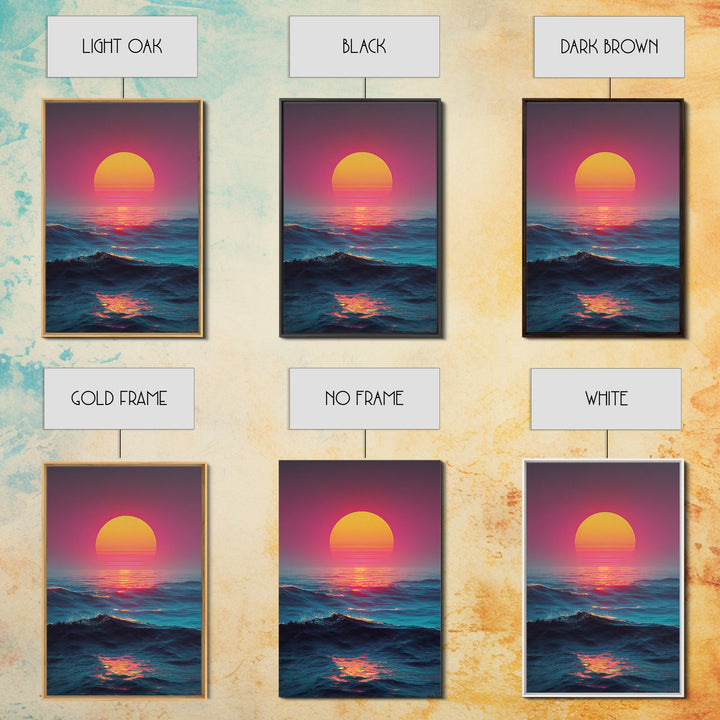Vibrant Sunset Over Ocean With Pink And Yellow Sun Reflection Canvas Print For Modern Coastal Wall Art Decor