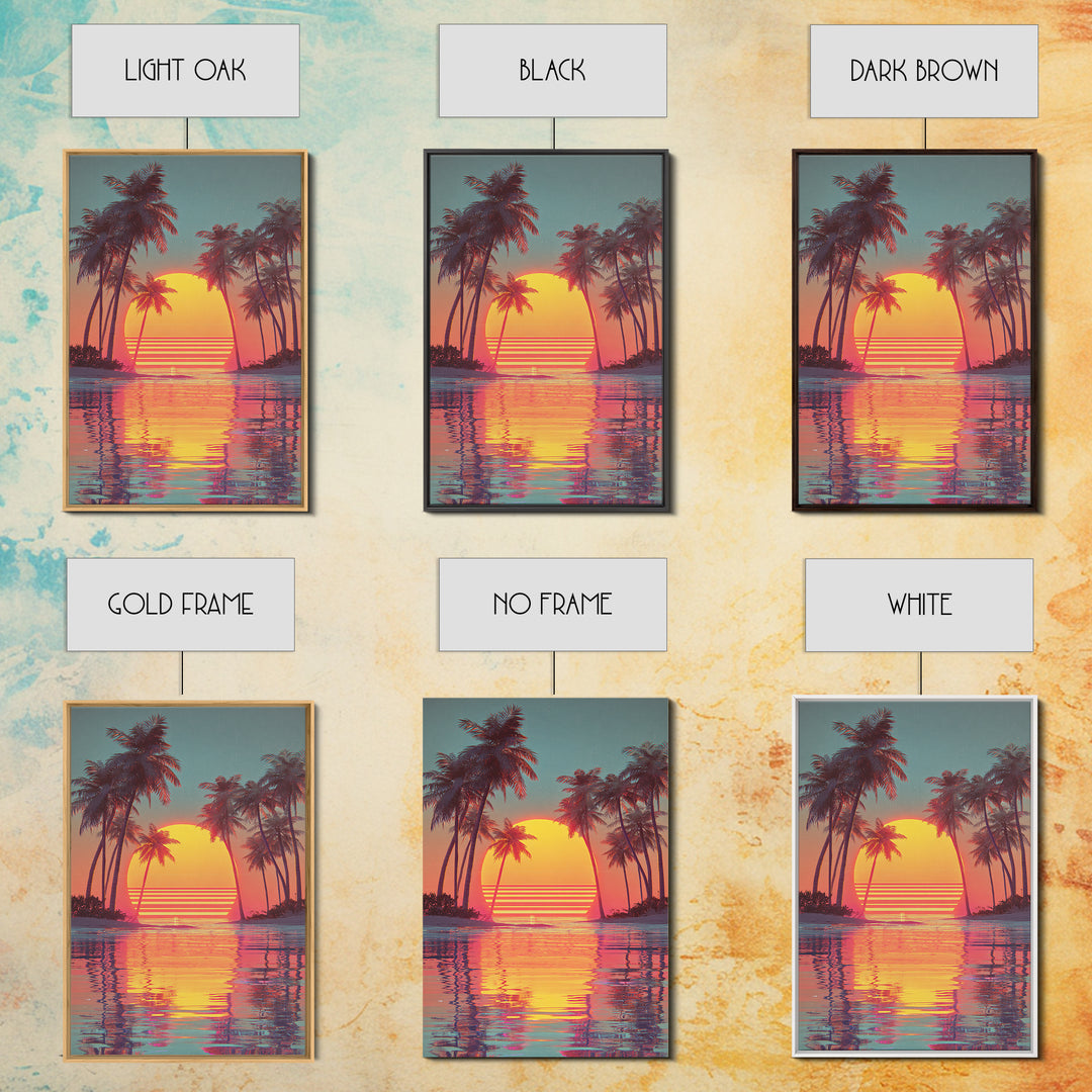 Retro Sunset Palm Trees Tropical Beach Landscape Wall Art Canvas Print For Living Room Home Decor