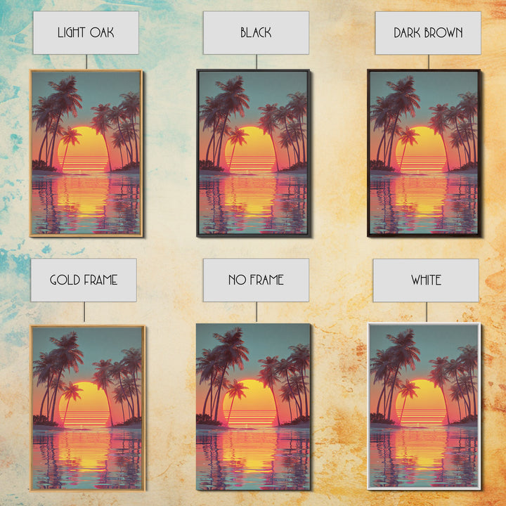 Retro Sunset Palm Trees Tropical Beach Landscape Wall Art Canvas Print For Living Room Home Decor