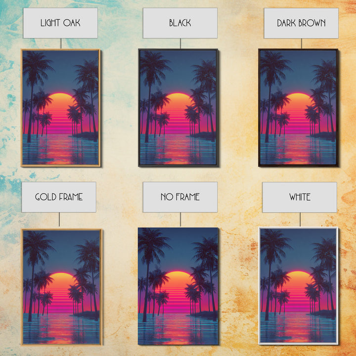 Sunset Over Tropical Beach With Palm Trees Vibrant Coastal Wall Art Canvas Print