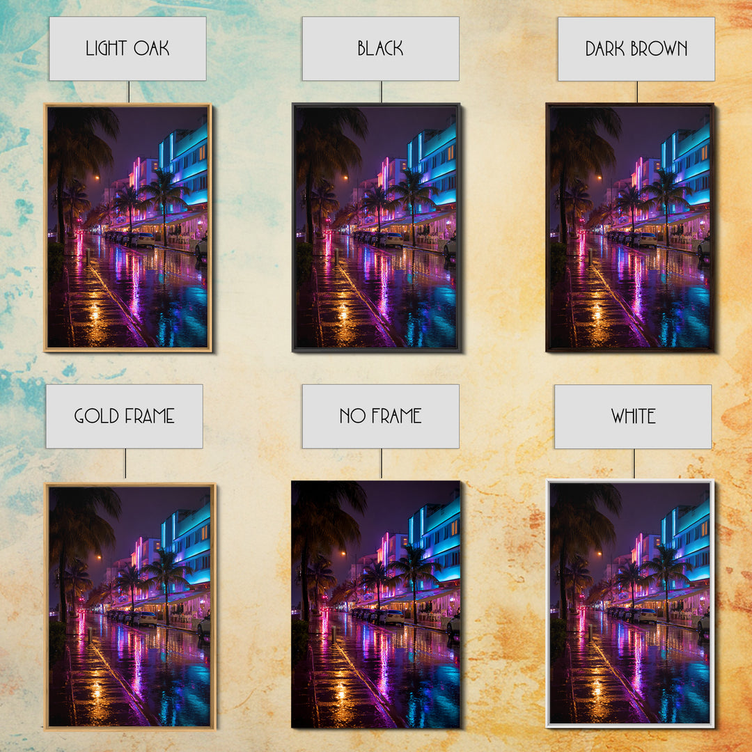 Neon City Street Rain Reflection Wall Art Vibrant Urban Nightscape Canvas Print For Modern Home Decor