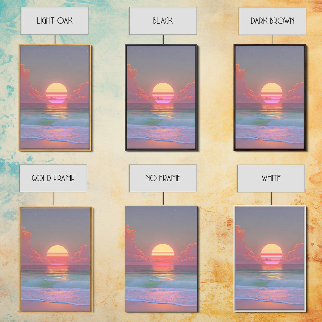 Sunset Miami Beach Retro Wave Wall Art Canvas Print Neon Cityscape Modern Home Decor