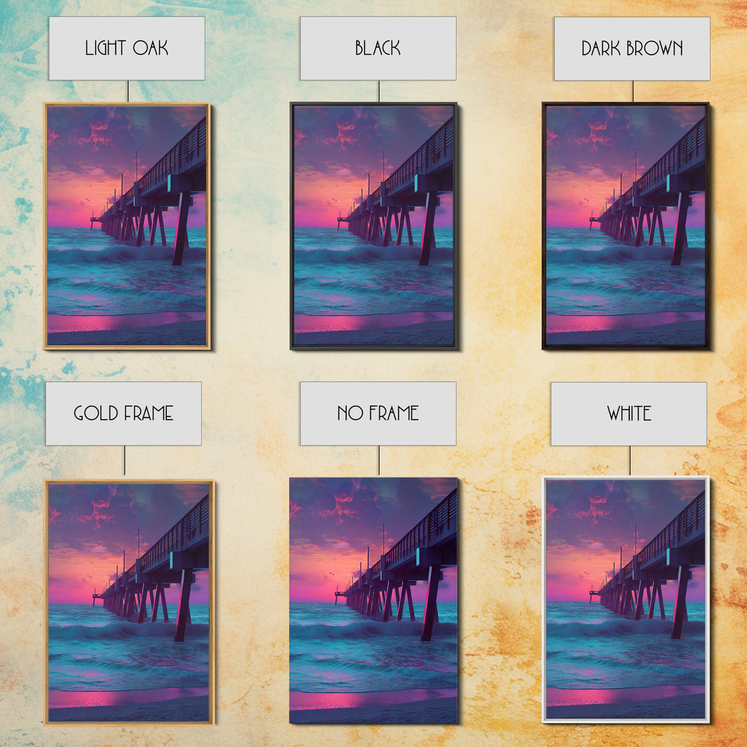Mystical Purple And Blue Ocean Pier Sunset Wall Art Print For Beach House And Coastal Decor Canvas Print