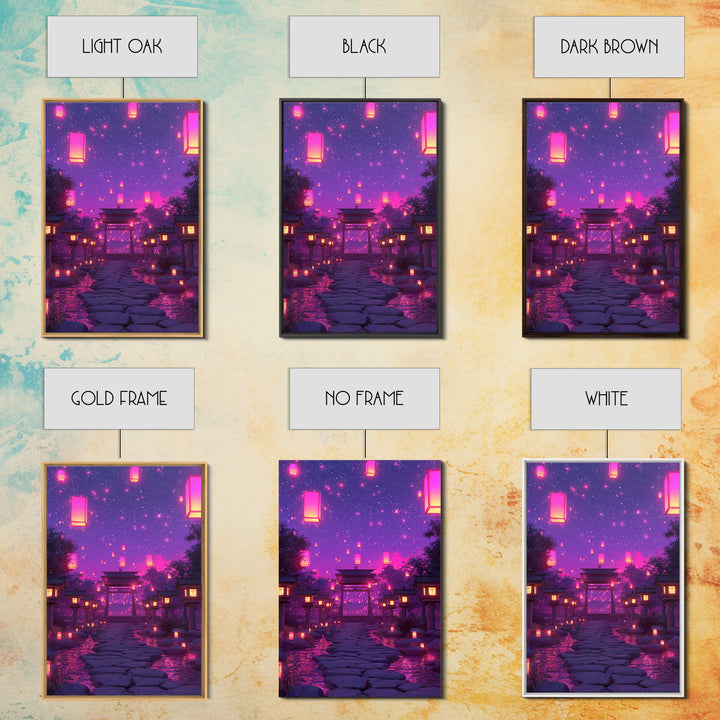 Enchanting Lantern Festival Pink And Purple Glow Night Landscape Wall Art Framed Canvas Print For Home And Office