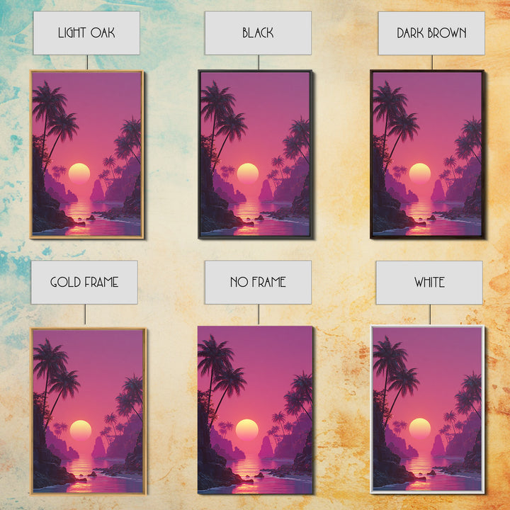 Stunning Pink Sunset Tropical Beach Landscape With Palm Trees Wall Art Canvas Print For Coastal Home Decor And Bedroom