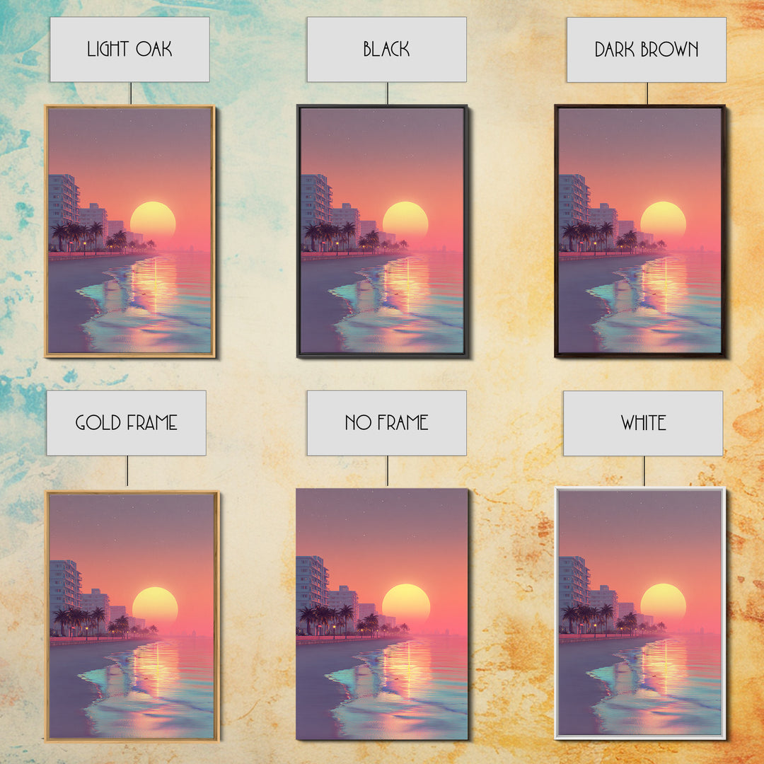 Peaceful Urban Beach Boardwalk Sunset Vibrant Wall Art Canvas Print For Contemporary Living Room Decor Tropical Coastal Vibes