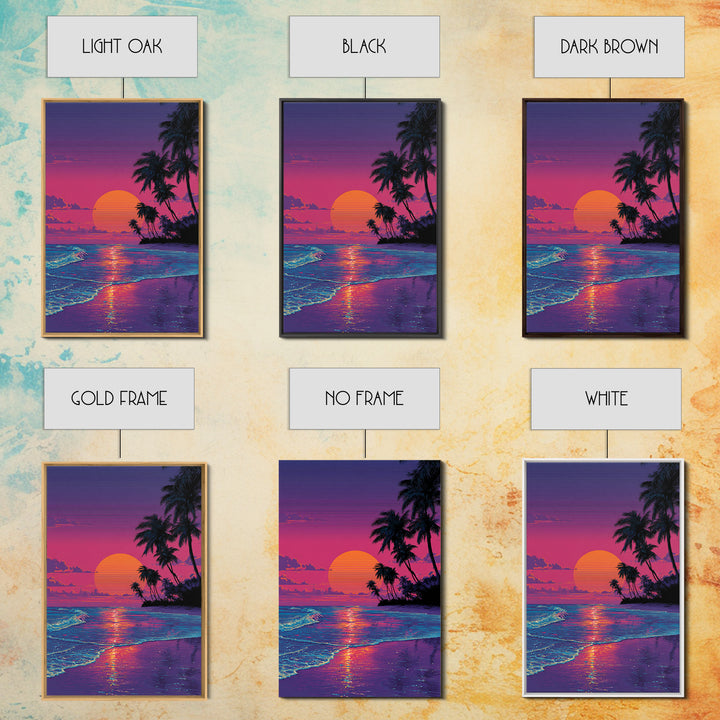 Digital Tropical Beach Sunset Wall Art Vibrant Retro Canvas Print For Coastal Living Room Decor And Relaxing Home Vibes