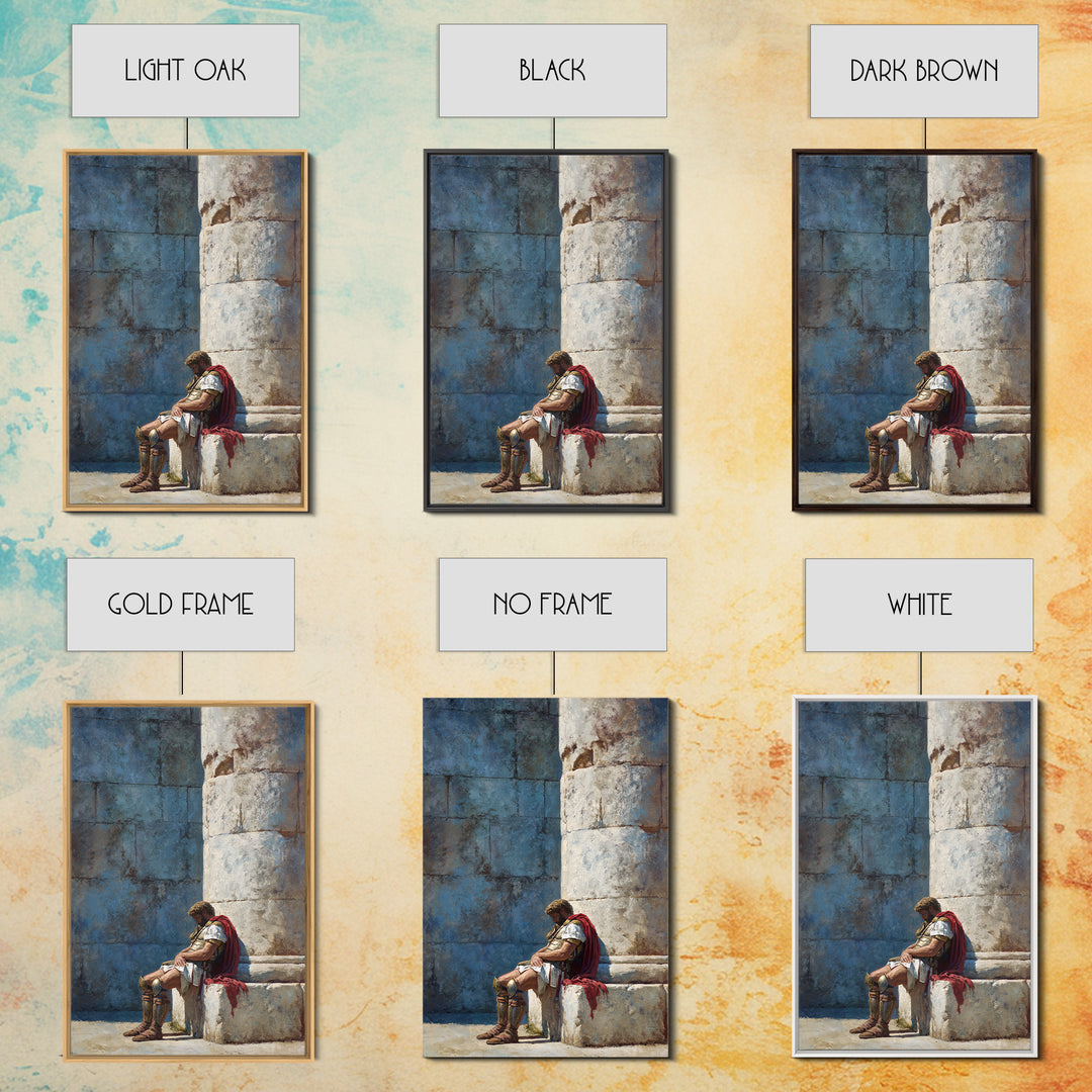 Resting Roman Soldier By Stone Column Wall Art, Ancient Classical Canvas Print, Historical Office Decor For Him, Housewarming Gift