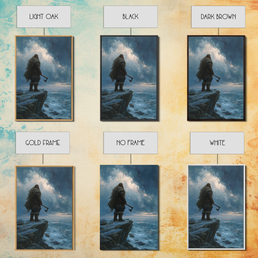 Viking Warrior On Stormy Ocean Cliff Wall Art, Norse Fantasy Canvas, Moody Seascape Print, Masculine Home Decor, Gift For Him