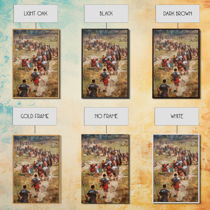 Roman Soldiers Marching Through Sunlit Camp Canvas Print, Impressionist Historical Wall Art, Classical Home Decor, Gift For Him