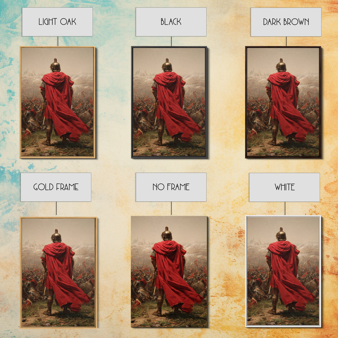 Roman General Red Cloak Wall Art, Epic Battlefield Oil Painting, Ancient Warrior Canvas Decor For Masculine Office Gift Idea