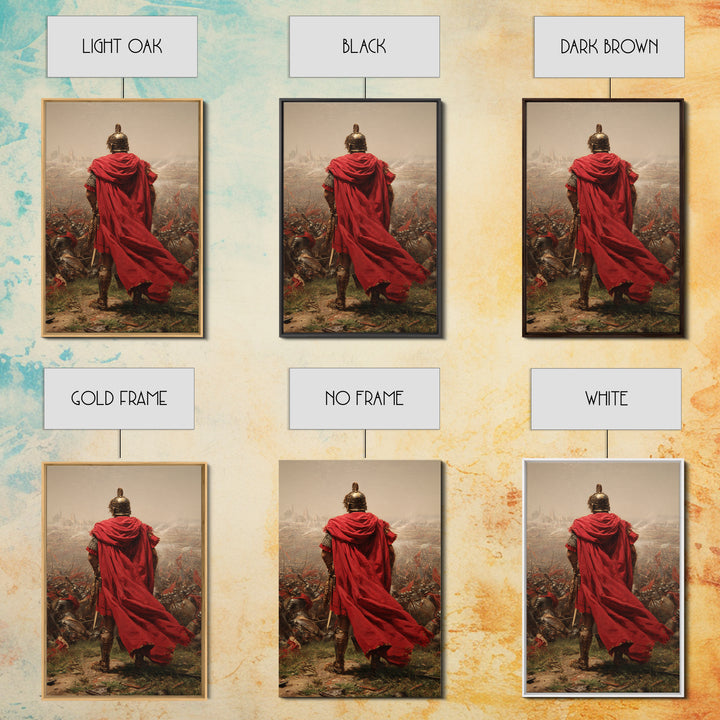 Roman General Red Cloak Wall Art, Epic Battlefield Oil Painting, Ancient Warrior Canvas Decor For Masculine Office Gift Idea