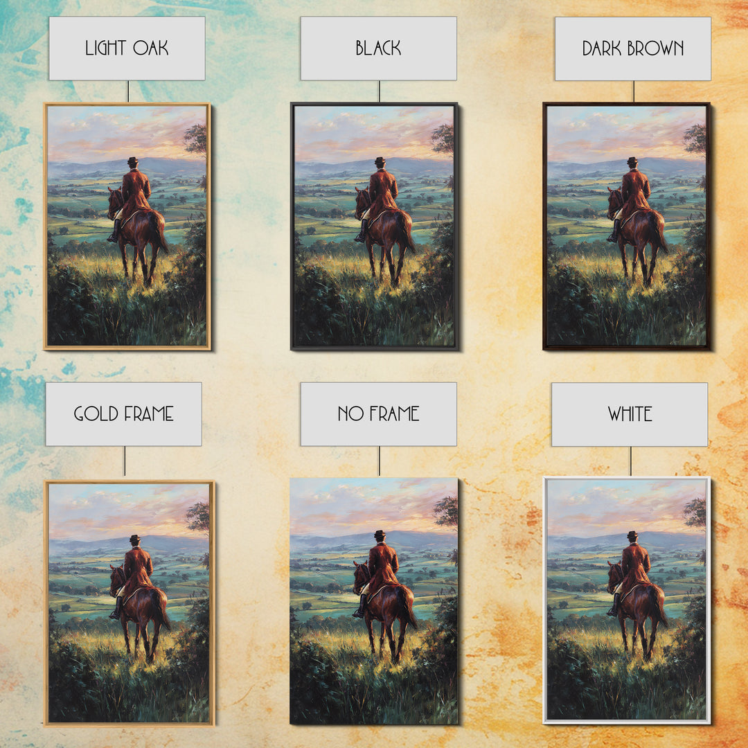 Rider On Horse Over Rolling Countryside Canvas Print, Equestrian Wall Art, Country Landscape Painting, Rustic Home Decor