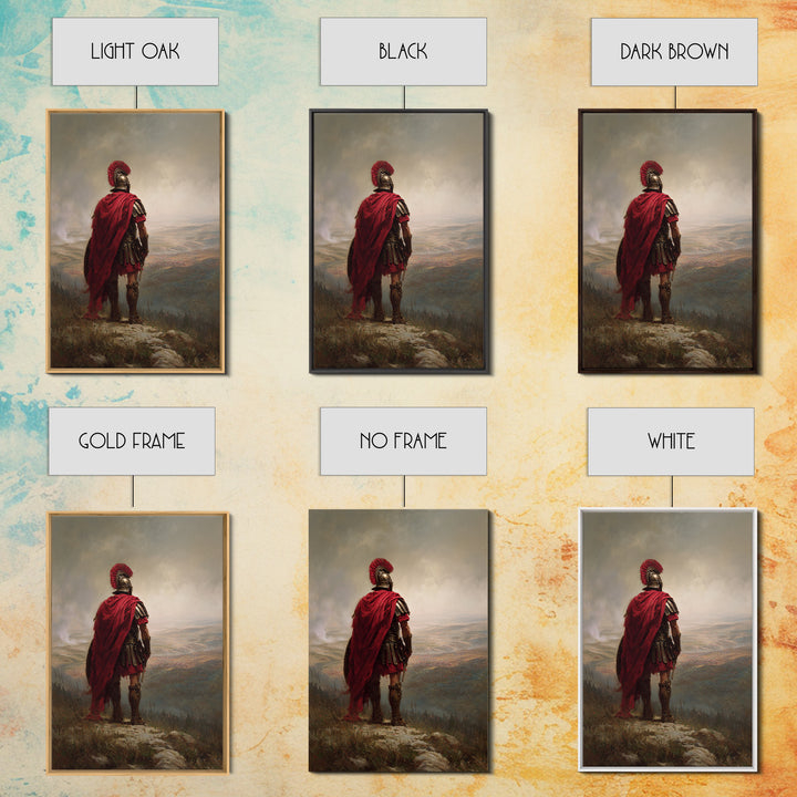 Roman Centurion In Red Cloak Overlooking Battlefield Wall Art, Ancient Warrior Canvas Print For Office Decor And Gift For Him