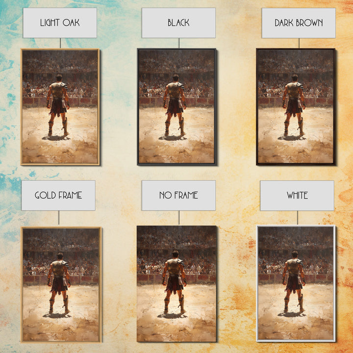 Gladiator Standing In Sunlit Ancient Arena Wall Art, Roman Warrior Canvas Print For Man Cave Decor And Masculine Office Art