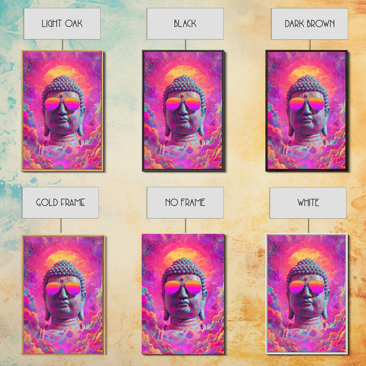 Vibrant Psychedelic Buddha With Colorful Sunglasses Spiritual Wall Art Framed Canvas Print