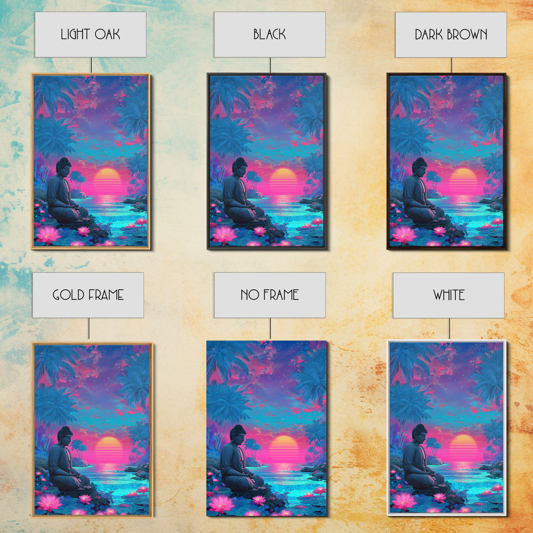 Vibrant Sunlit Buddha Amid Tropical Plants Calm Spiritual Wall Art Canvas Print For Meditation Room or Bedroom Decor