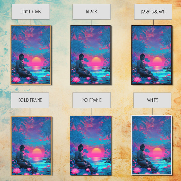 Vibrant Sunlit Buddha Amid Tropical Plants Calm Spiritual Wall Art Canvas Print For Meditation Room or Bedroom Decor