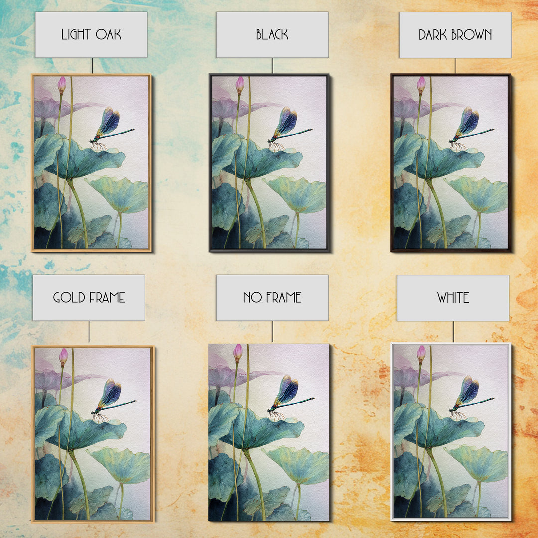 Elegant Watercolor Painting Of Dragonfly On Lotus Leaves With Soft Pastel Background Abstract Art Print Wall Art