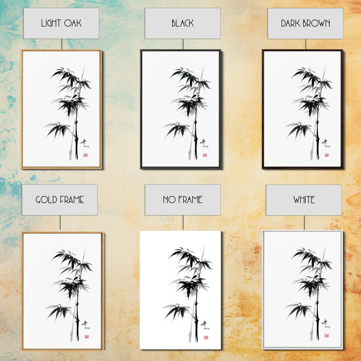 Traditional Black Ink Bamboo Painting Canvas Print, Japanese Sumi-e Style Wall Art, Elegant Minimalist Home Decor