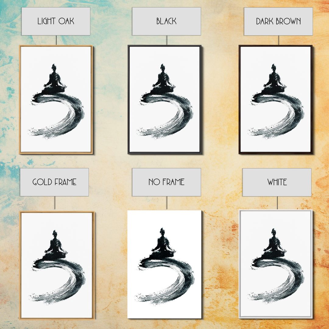 Black Ink Zen Meditation Wall Art Minimalist Brushstroke Canvas Print Peaceful Yoga Decor For Mindfulness And Spa