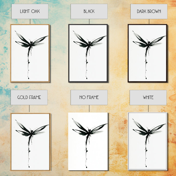 Minimalist Black Ink Dragonfly Wall Art Print Monochrome Canvas Print For Bedroom And Living Room Decor