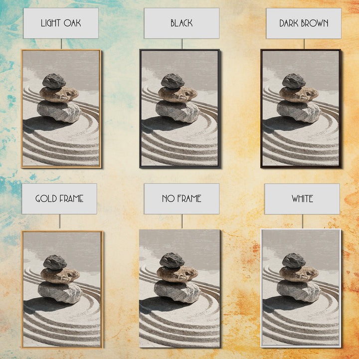 Zen Stones And Sand Minimalist Wall Art Print Tranquil Home Decor Framed Canvas Print