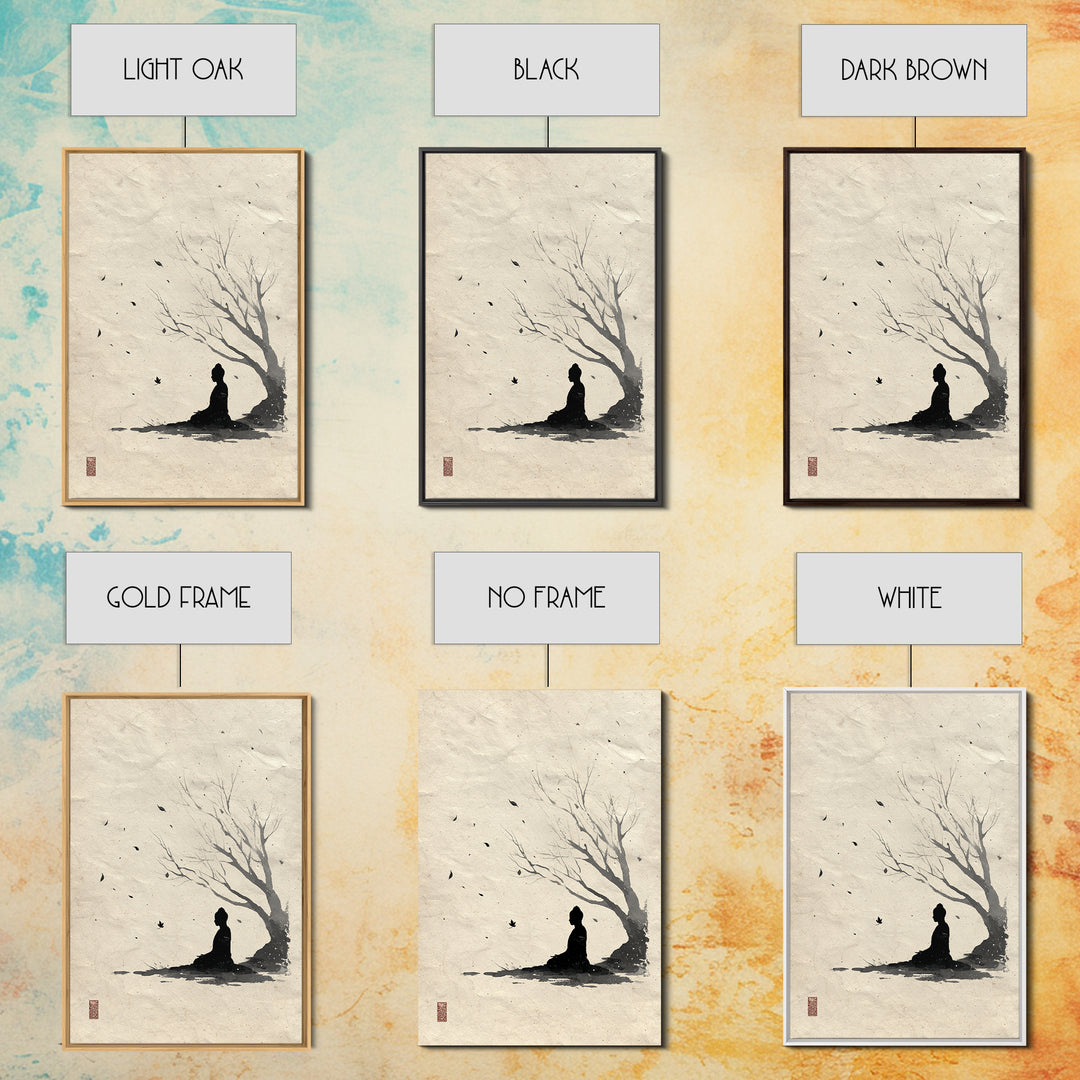 Zen Meditation Silhouette Ink Painting Wall Art Abstract Minimalist Oriental Canvas Print For Bedroom Decor And Yoga Room
